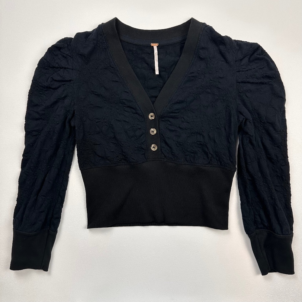 FREE PEOPLE GEMMA PUFF SLEEVE HENLEY - Picture 2 of 6